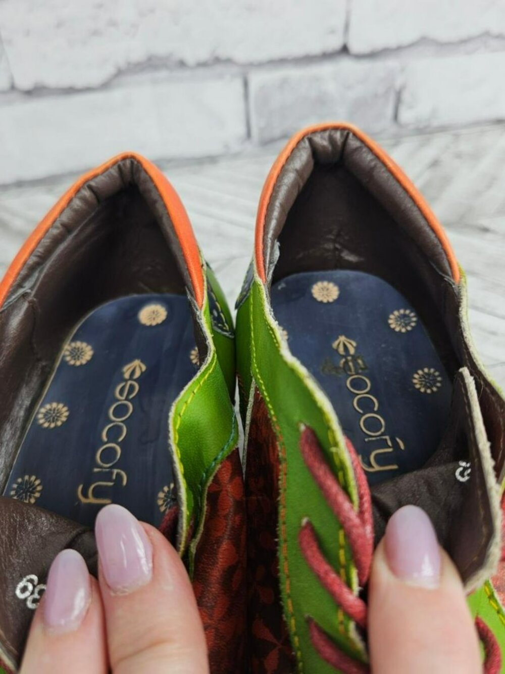 Socofy Colorful Floral Leather Oxford Shoes Womens 39 US 8.5 Block Heel Artsy - Picture 7 of 15